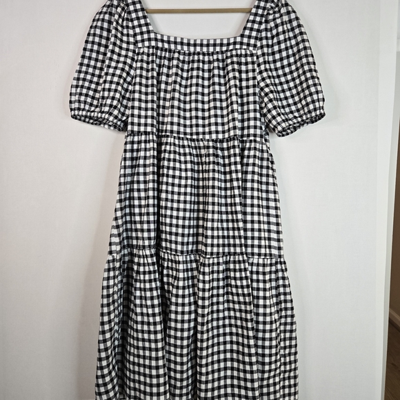 BeachLunchLounge Women Size M Black&White Gingham Square Neck Dress - Picture 11 of 13
